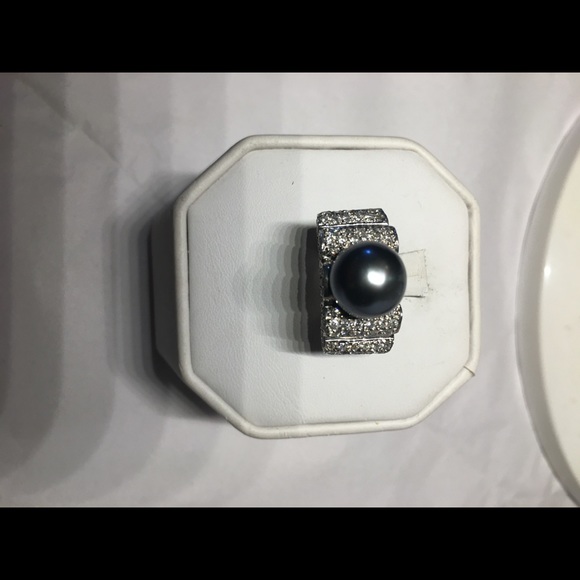 18K gold Tahitian pearl diamonds ring - Picture 3 of 5